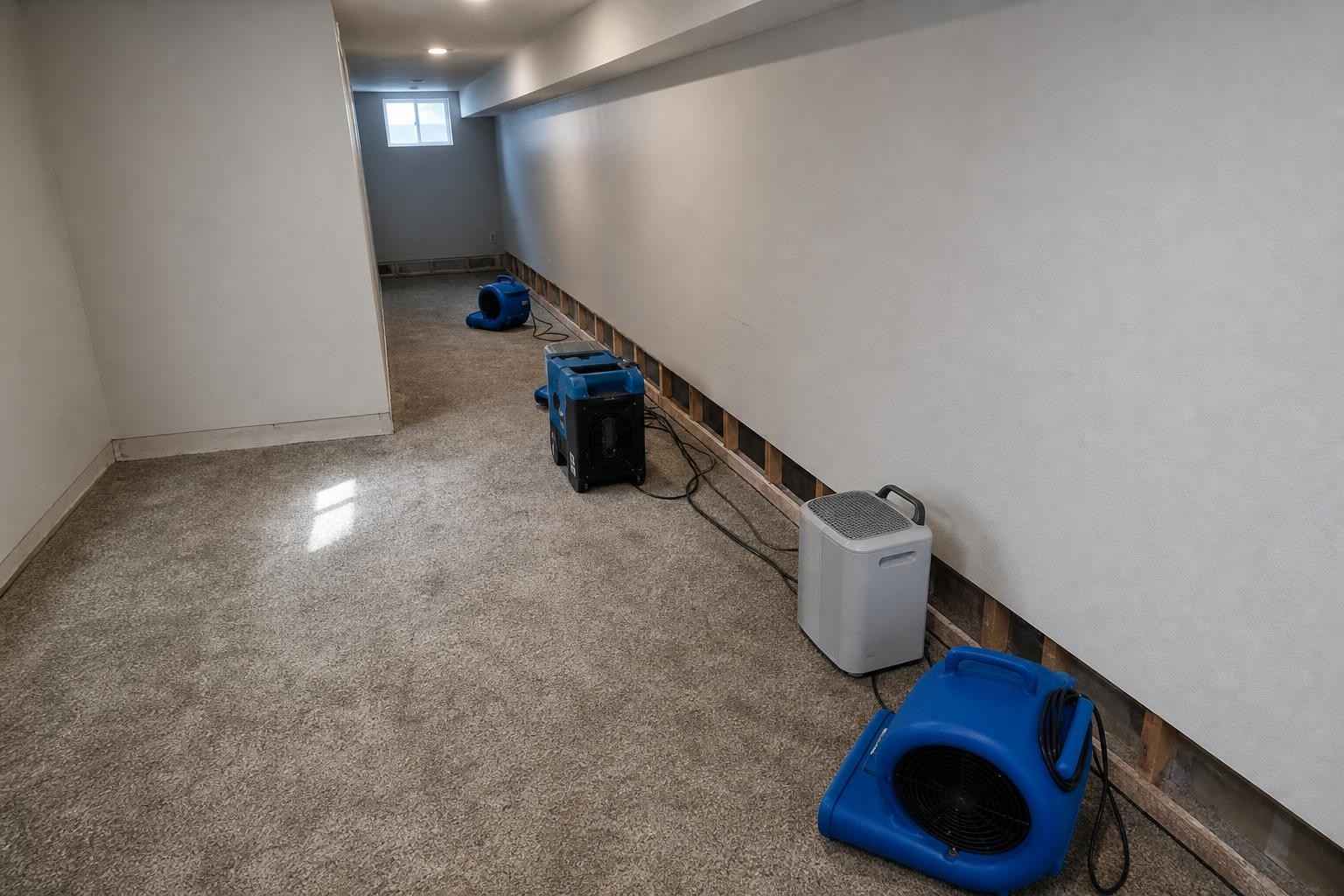 Air movers drying a water-damaged Grapevine TX home